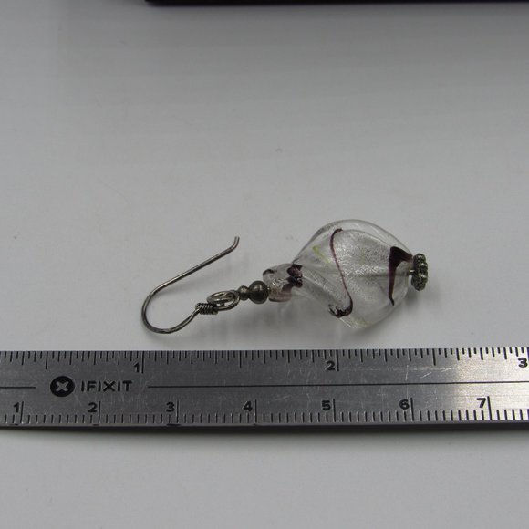 Sterling Silver Odd Glass Dangle Earrings Vintage - Picture 4 of 5